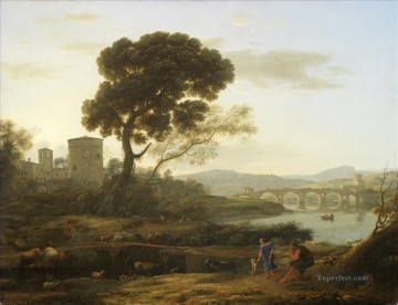 catharina hooft with her nurse Painting - Landscape with Shepherds The Pont Molle Claude Lorrain
